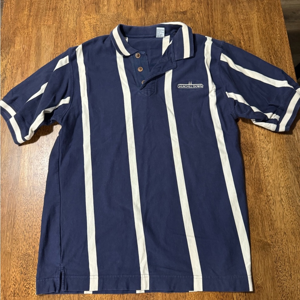 Vintage Churchill Downs Men's Navy Striped Polo Shirt